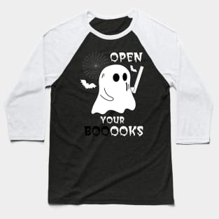 Boo Boo Crew Teacher Ghost Holding Ruler Funny Halloween - Open Your Booooks - Teacher Gift Baseball T-Shirt